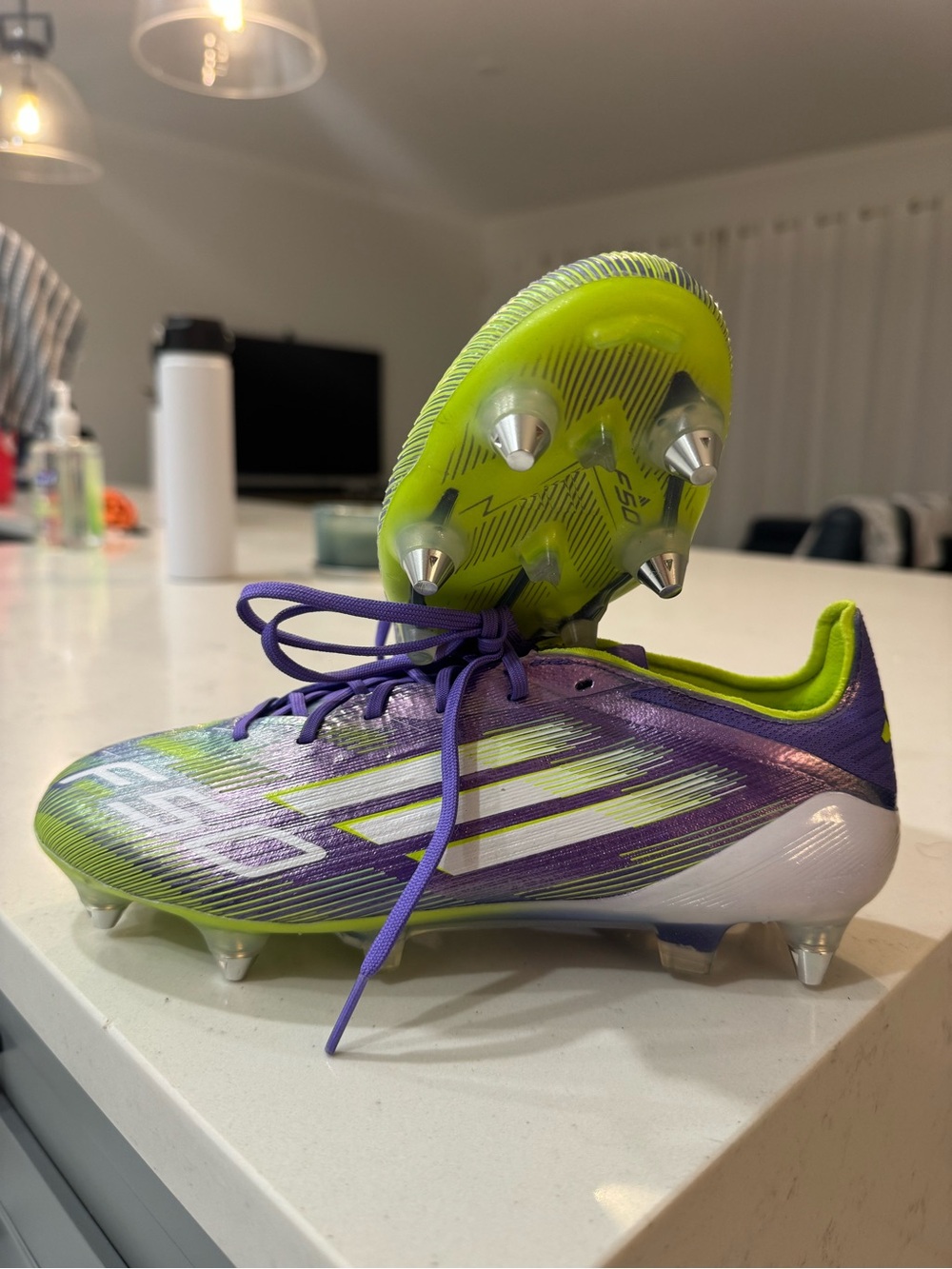 Adidas F50 Elite SG Men’s Athletic Cleats - Purple & Neon Green - Size 6
